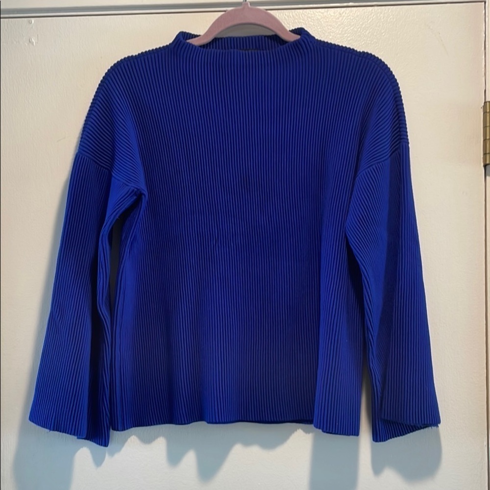 525 America Royal Blue Ottoman Ribbed Long Sleeve Wide Sleeve Sweater